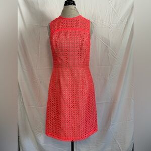 Shoshanna Vibrant Coral Lace Midi Dress